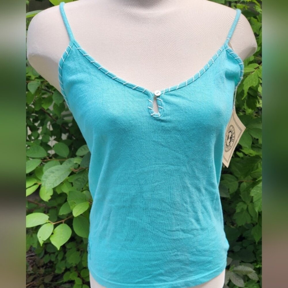 The Earth Collection Size Small Teal Blue Spaghetti Strap Top Silk Cotton Mix